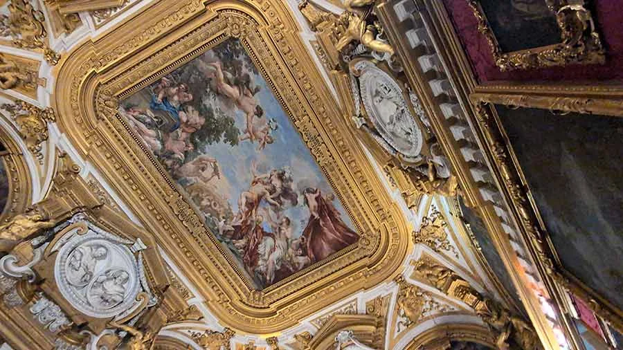 Gilded and frescoed ceiling in the Palazzo Pitti, Florence