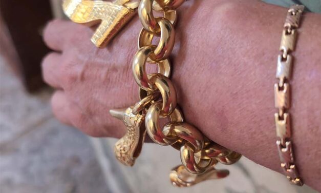 Salvatore Ferragamo Gold Charm Bracelet: Spotting 1980’s Vintage in Tropical Style!